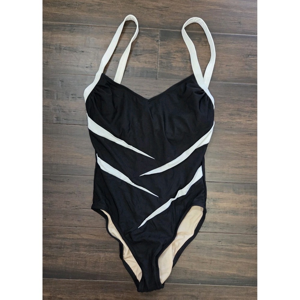 Carol Wior‎ One Piece Swimsuit Size 12 Black White Two Tone Slimming